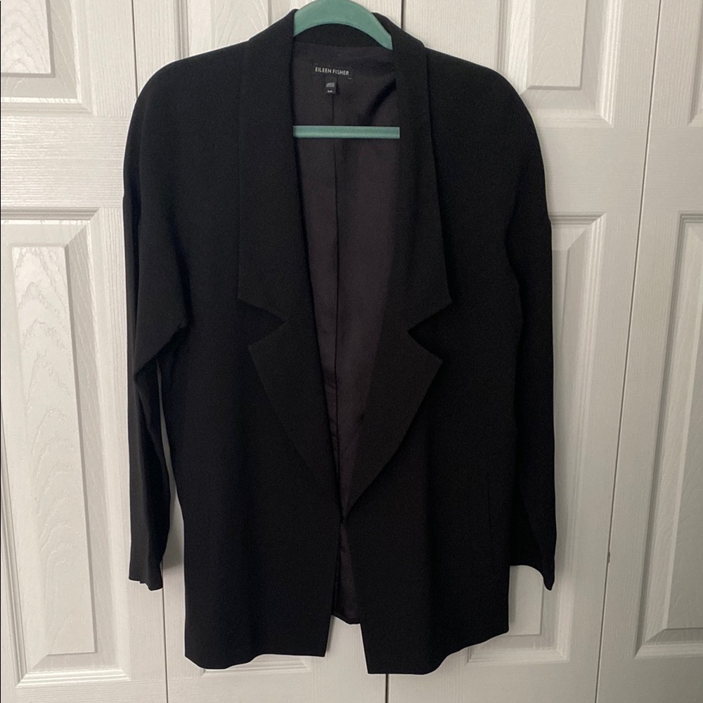 Eileen Fisher Black Silk Crepe Blazer Small